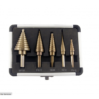 5PCS Set Inch Tri Flat Shank Straight Flute Golden Black HSS Step Drill Bit for Multiple Hole in Aluminum Case